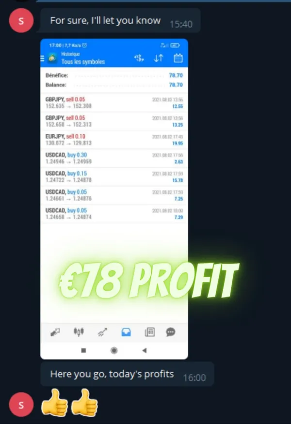 Screenshot: A member’s closed trades
